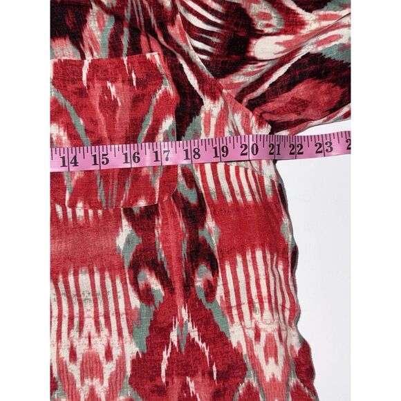 Jones New York Sport Ikat Top 100% Linen Button Shirt Western Art Lagenlook Med - Picture 12 of 15